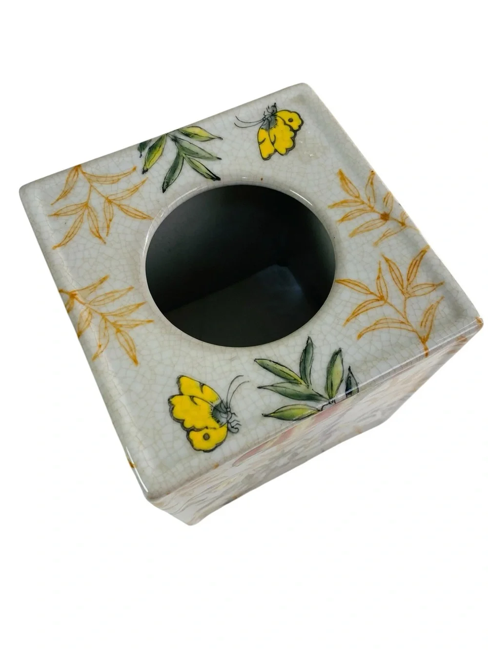 Chinoiserie Tole Bird Ceramic Tissue Box Cover